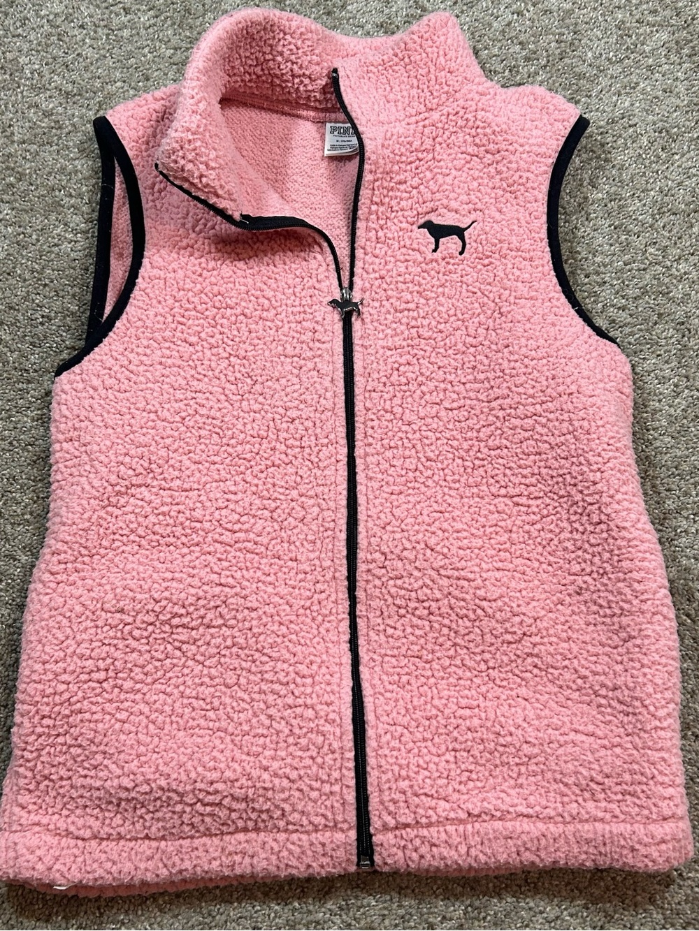 PINK Victoria's Secret Bubblegum Pink Sherpa Vest with Black Trim